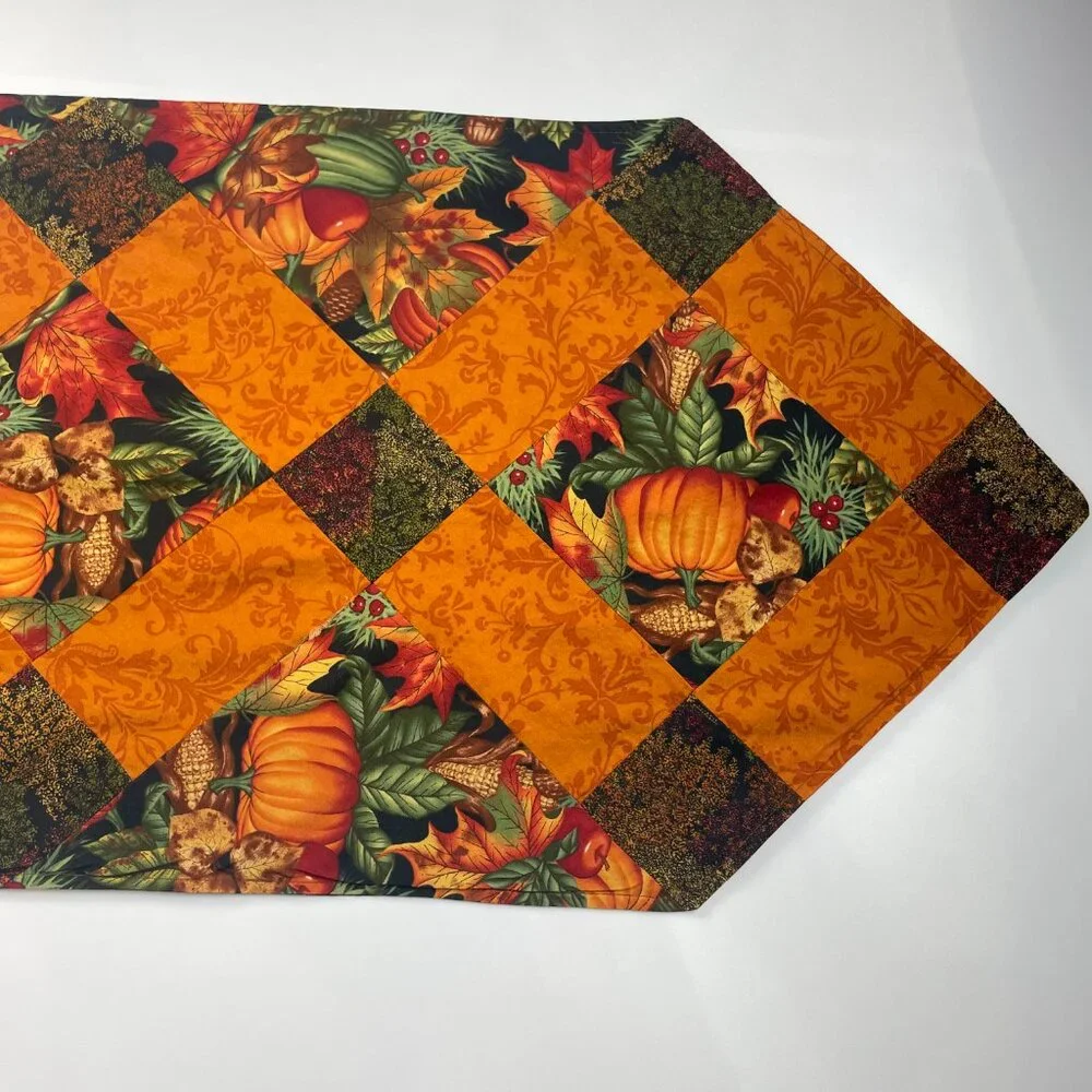 Handmade Patchwork Table Runner Autumn Fall Thanksgiving Pumpkins Orange Quilted